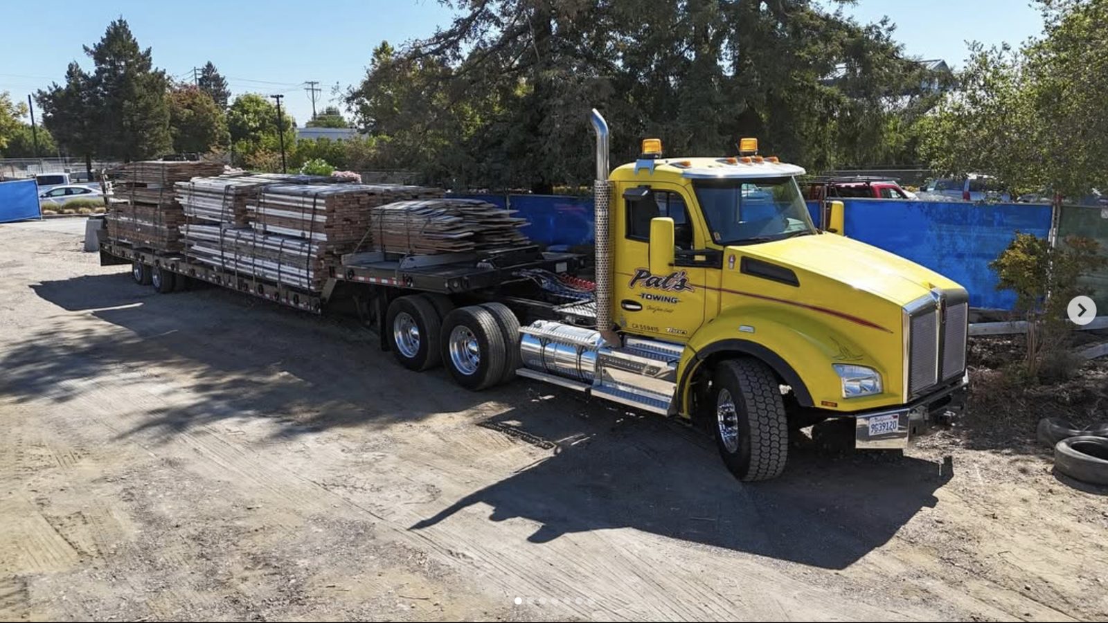 Flatbed hauling lumber materials